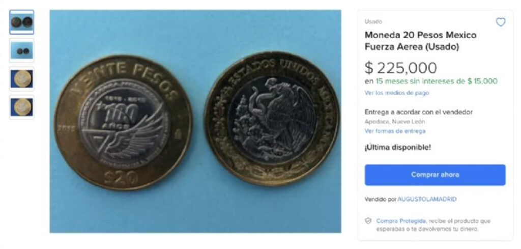 Moneda de 20 pesos mexicana de la Fuerza Aerea